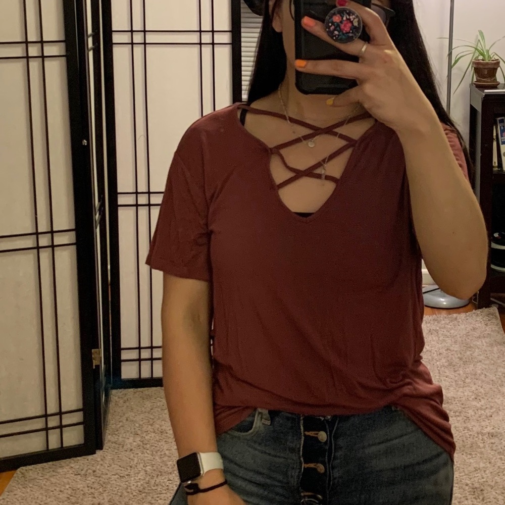 Charlotte Russe Blush Rose Criss Cross Top